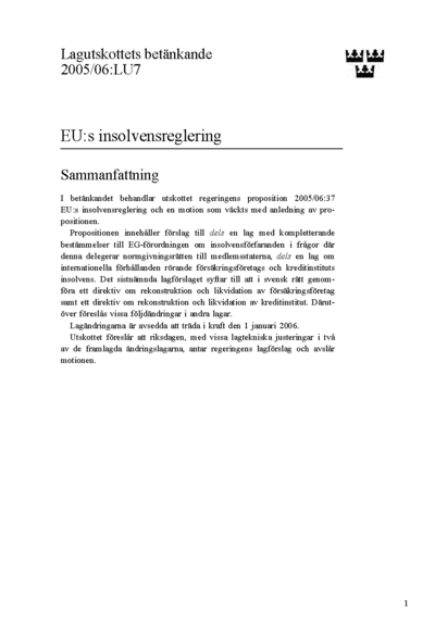 Omslaget till bet. 2005/06:LU7