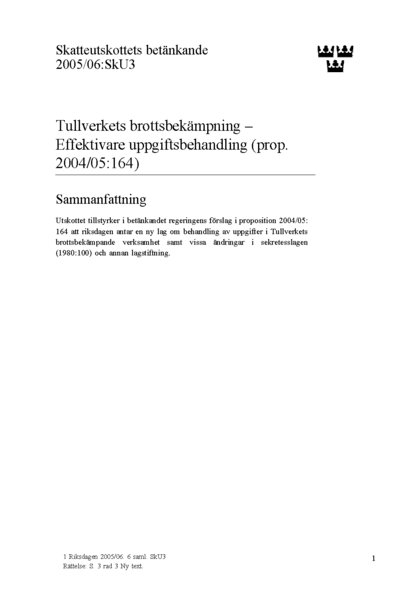 Omslaget till bet. 2005/06:SkU3