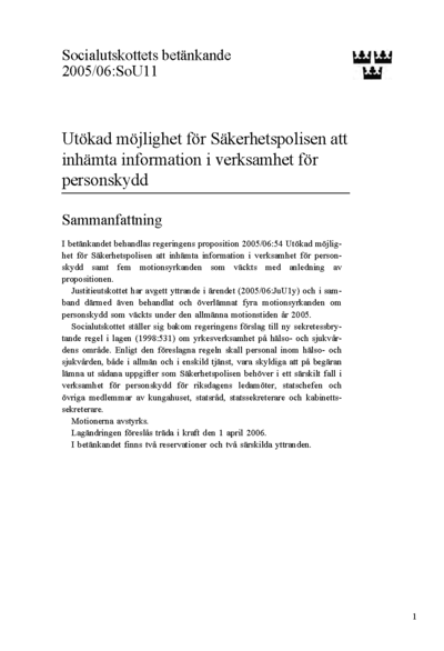 Omslaget till bet. 2005/06:SoU11