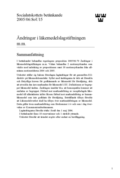 Omslaget till bet. 2005/06:SoU15