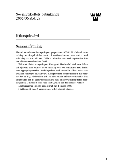 Omslaget till bet. 2005/06:SoU23