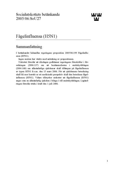 Omslaget till bet. 2005/06:SoU27
