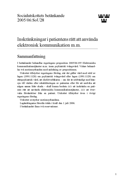 Omslaget till bet. 2005/06:SoU28