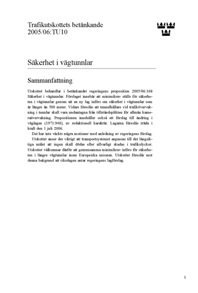 Omslaget till bet. 2005/06:TU10