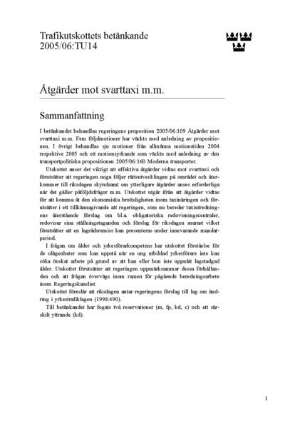 Omslaget till bet. 2005/06:TU14