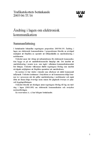 Omslaget till bet. 2005/06:TU16