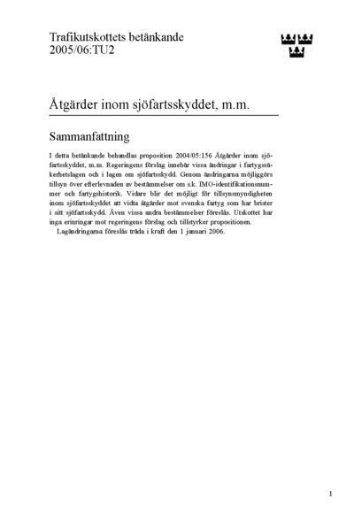 Omslaget till bet. 2005/06:TU2