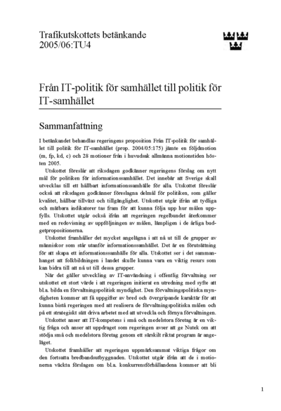 Omslaget till bet. 2005/06:TU4