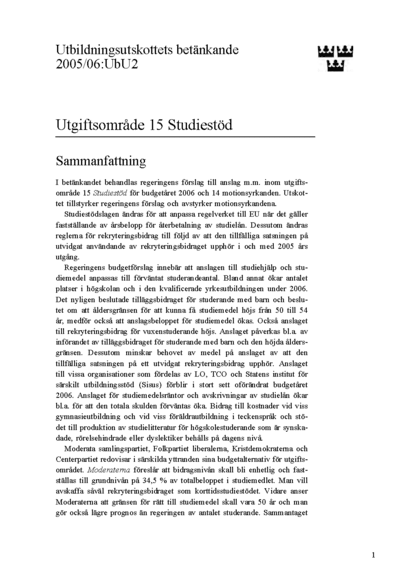 Omslaget till bet. 2005/06:UbU2