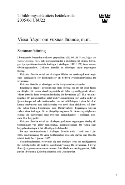 Omslaget till bet. 2005/06:UbU22