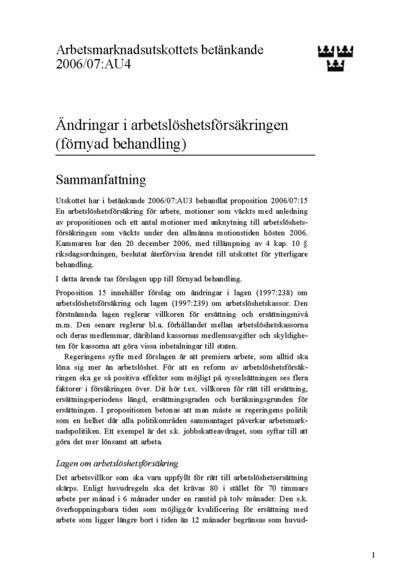 Omslaget till bet. 2006/07:AU4
