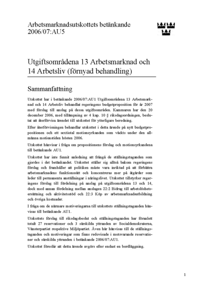 Omslaget till bet. 2006/07:AU5