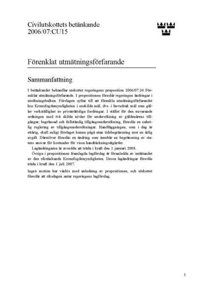 Omslaget till bet. 2006/07:CU15