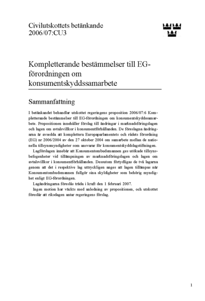 Omslaget till bet. 2006/07:CU3