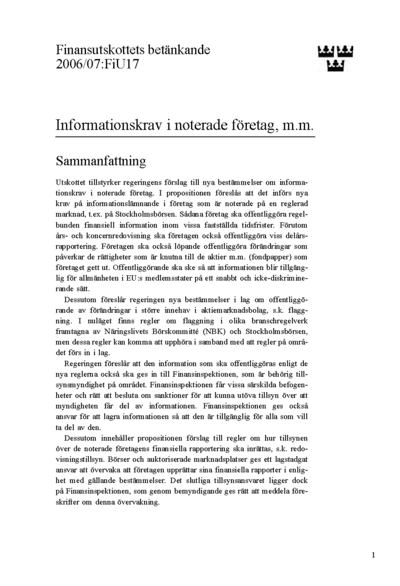 Omslaget till bet. 2006/07:FiU17