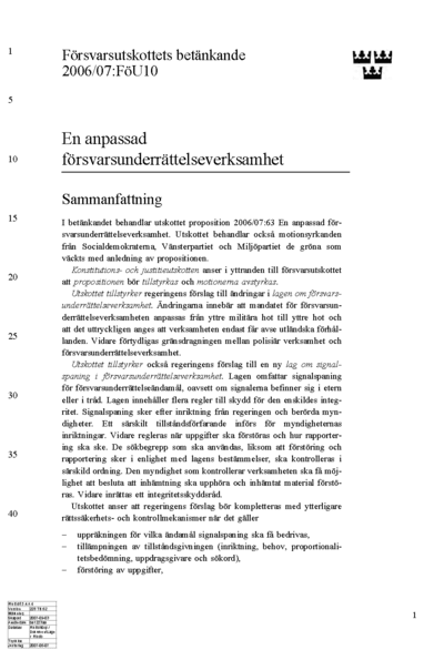 Omslaget till bet. 2006/07:FöU10