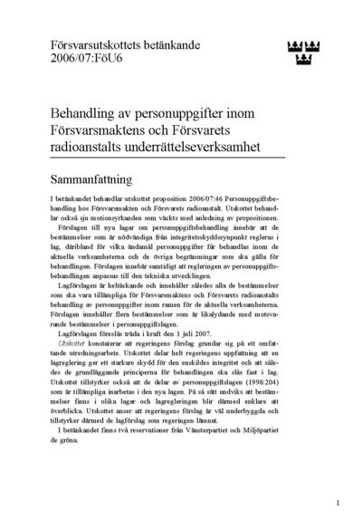 Omslaget till bet. 2006/07:FöU6