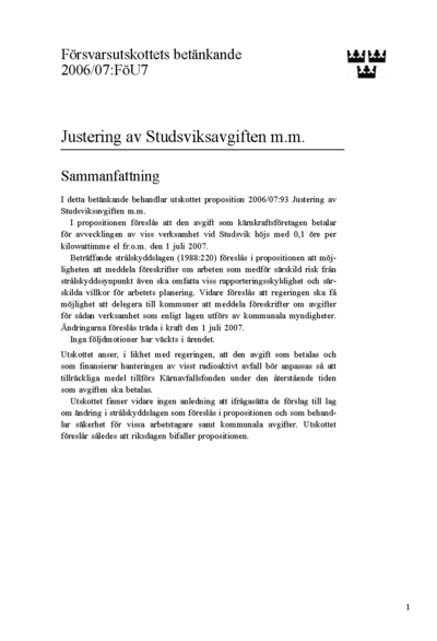 Omslaget till bet. 2006/07:FöU7