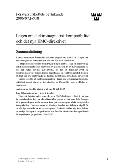 Omslaget till bet. 2006/07:FöU8