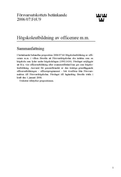 Omslaget till bet. 2006/07:FöU9