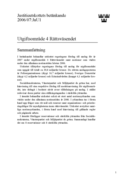 Omslaget till bet. 2006/07:JuU1