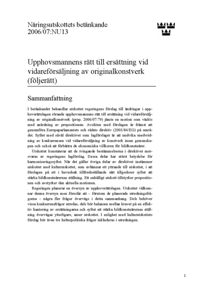 Omslaget till bet. 2006/07:NU13