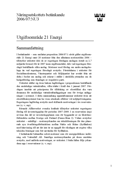 Omslaget till bet. 2006/07:NU3