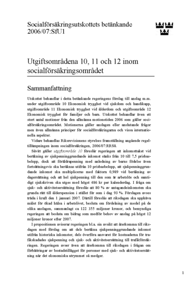 Omslaget till bet. 2006/07:SfU1
