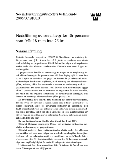 Omslaget till bet. 2006/07:SfU10