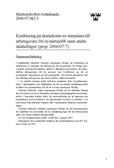 Omslaget till bet. 2006/07:SkU3