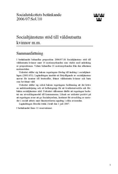 Omslaget till bet. 2006/07:SoU10