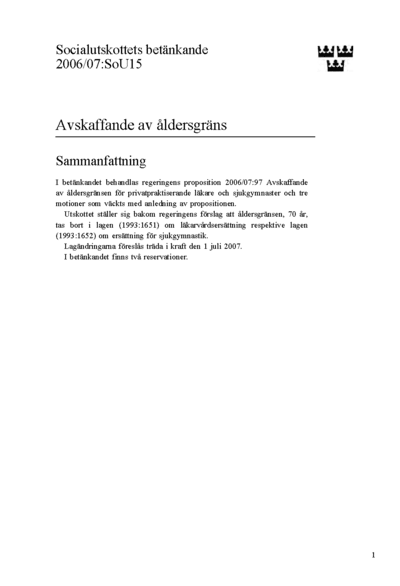 Omslaget till bet. 2006/07:SoU15