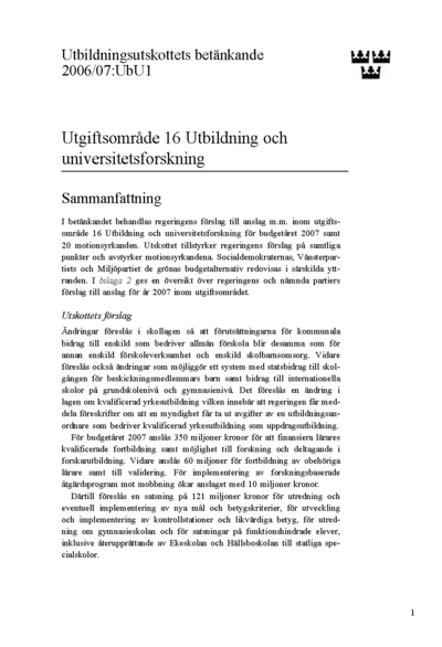 Omslaget till bet. 2006/07:UbU1