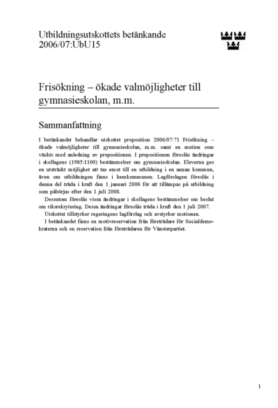 Omslaget till bet. 2006/07:UbU15