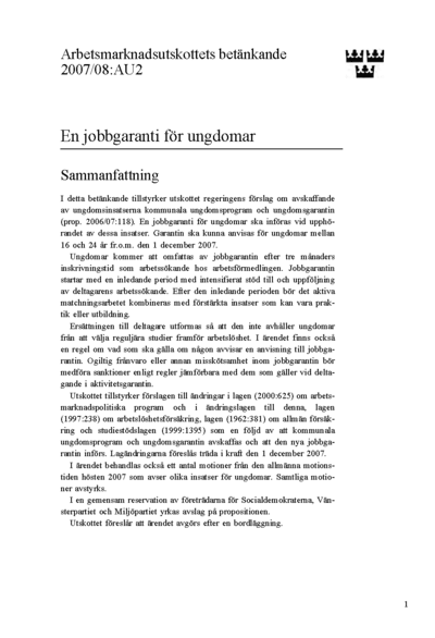 Omslaget till bet. 2007/08:AU2