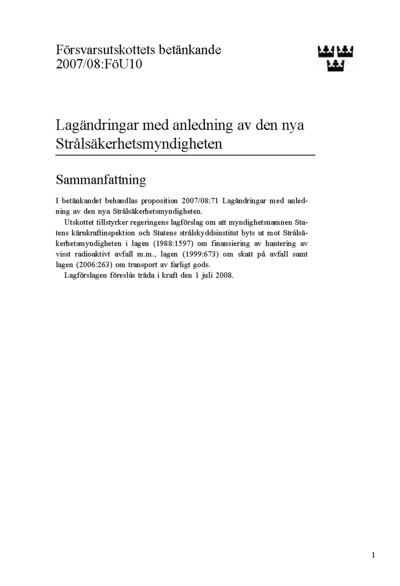 Omslaget till bet. 2007/08:FöU10
