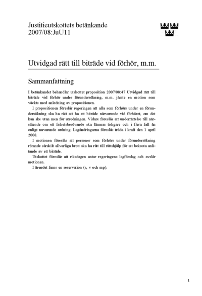 Omslaget till bet. 2007/08:JuU11