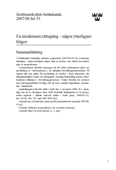 Omslaget till bet. 2007/08:JuU31