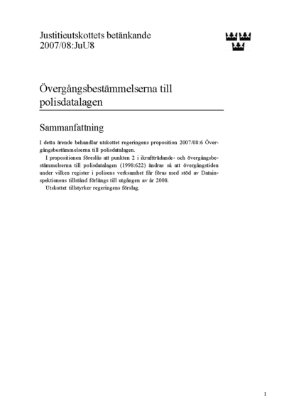 Omslaget till bet. 2007/08:JuU8