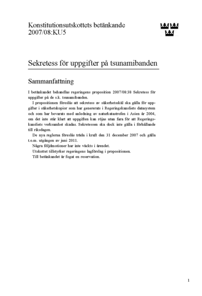Omslaget till bet. 2007/08:KU5