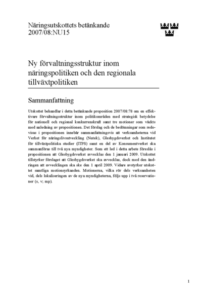Omslaget till bet. 2007/08:NU15