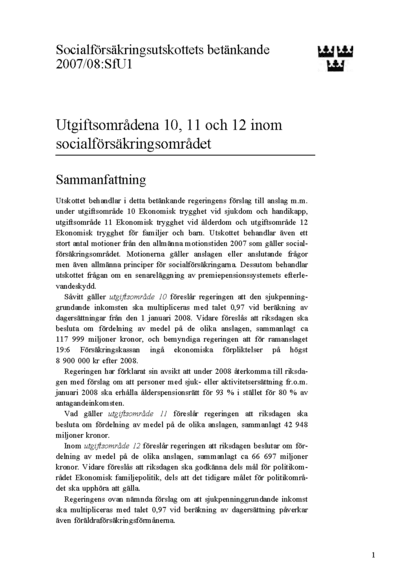 Omslaget till bet. 2007/08:SfU1
