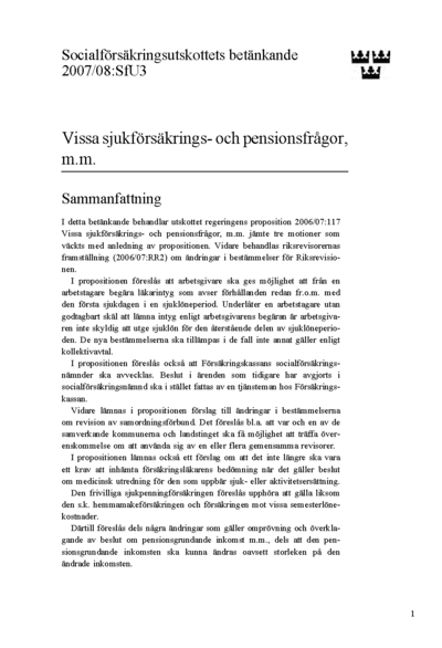 Omslaget till bet. 2007/08:SfU3