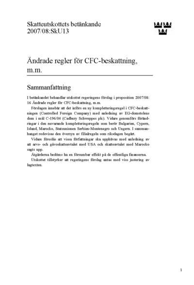 Omslaget till bet. 2007/08:SkU13