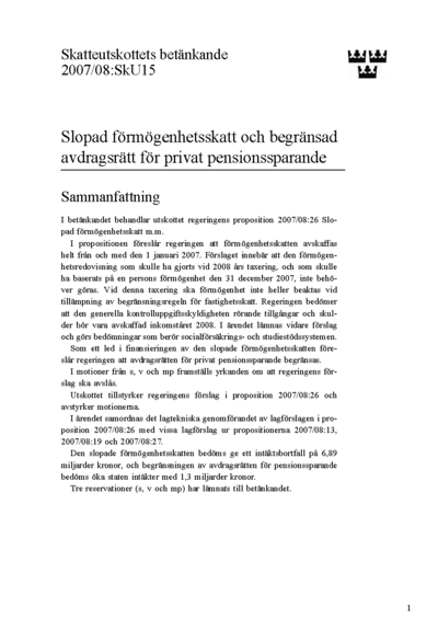 Omslaget till bet. 2007/08:SkU15