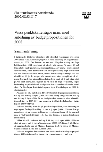 Omslaget till bet. 2007/08:SkU17