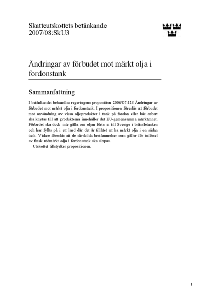 Omslaget till bet. 2007/08:SkU3