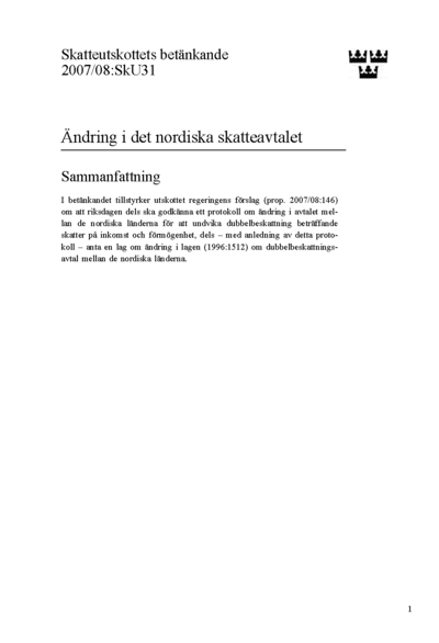 Omslaget till bet. 2007/08:SkU31