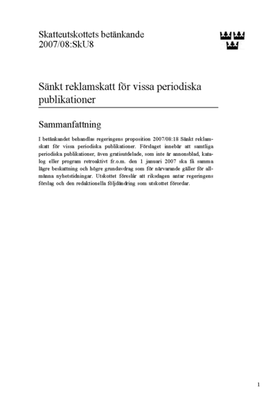 Omslaget till bet. 2007/08:SkU8