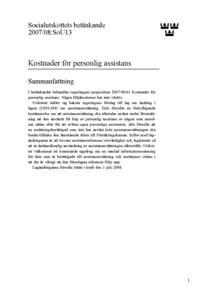 Omslaget till bet. 2007/08:SoU13